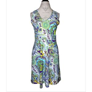 Jude Connally V Neck Purple & Paisley Pullover A Line Dress Size L